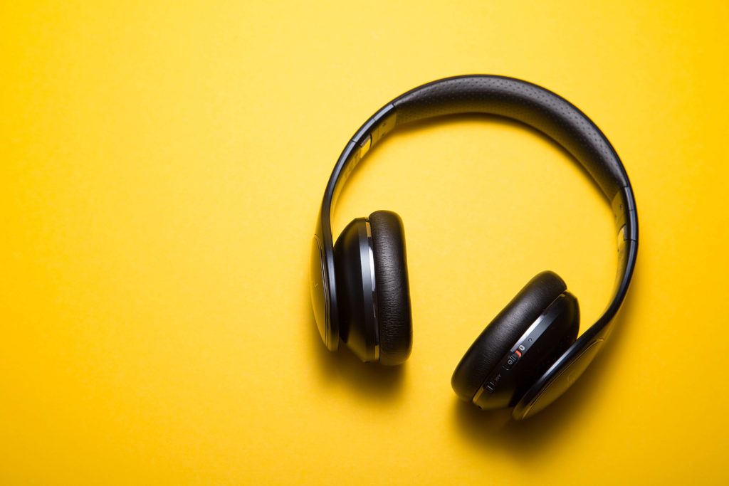 Headphones playing podcast audio 